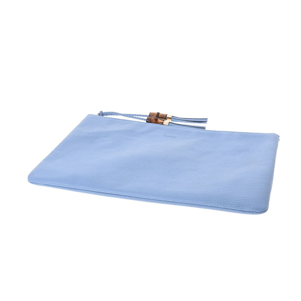 Gucci Bag Blue Clutch Leather Bamboo - Picture 3 of 11